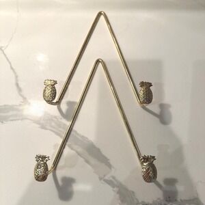 Set of 2 Gold Pineapple Plate Hangers | Vintage Metal Wall Display Stands